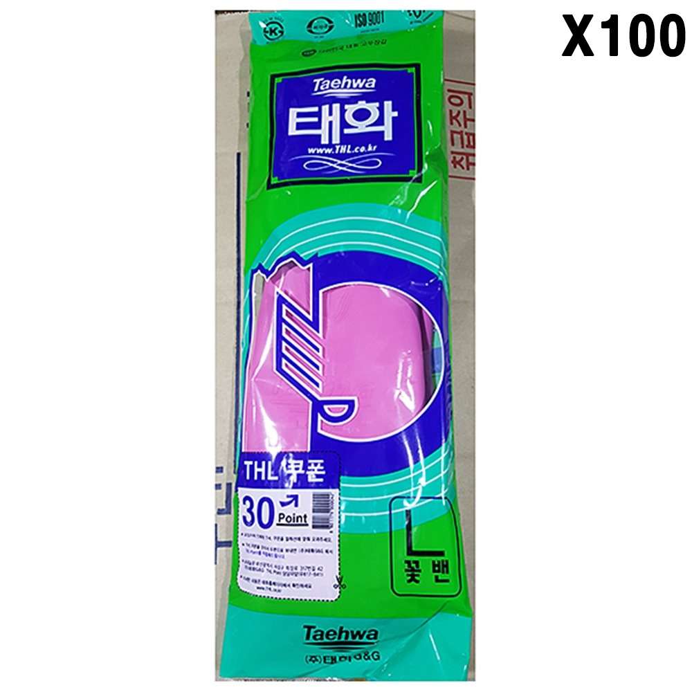 [FK]고무장갑(꽃밴L 분홍 태화 )X100